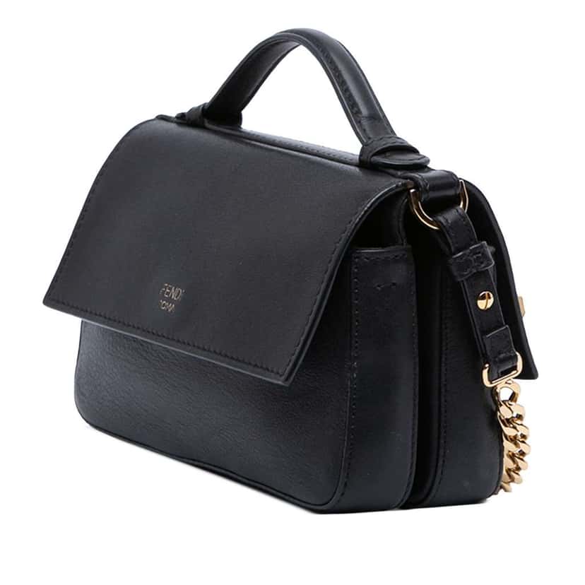 Fendi Micro Studded Leather Double Baguette Satchel Black Leather Good condition - Back View