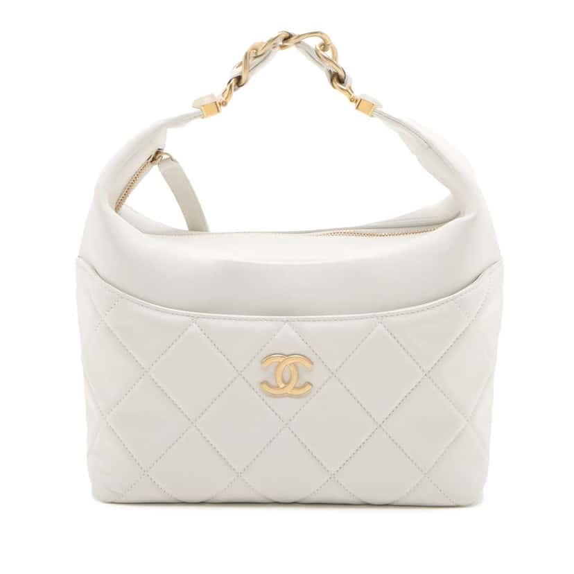 Chanel Quilted Calfskin Close To Me Hobo White Leather Good condition - Front View