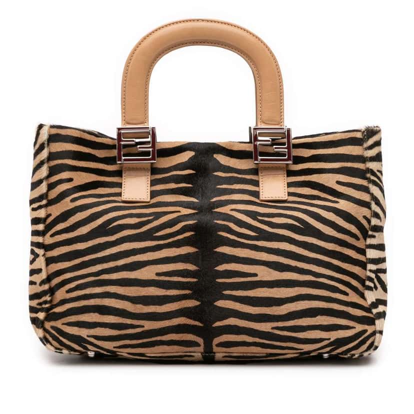 Fendi Zebra Print Pony Hair Twins Tote Brown Good condition - Front View