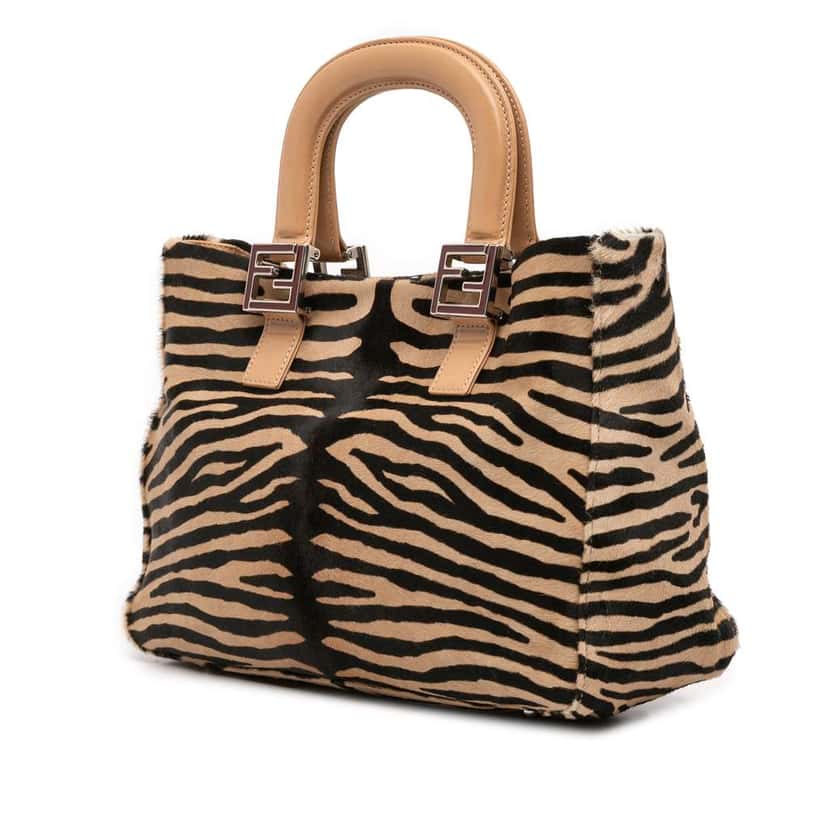 Fendi Zebra Print Pony Hair Twins Tote Brown Good condition - Back View