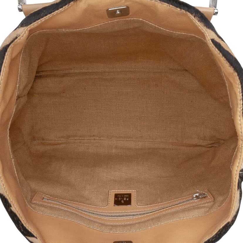 Fendi Zebra Print Pony Hair Twins Tote Brown Good condition - Model View