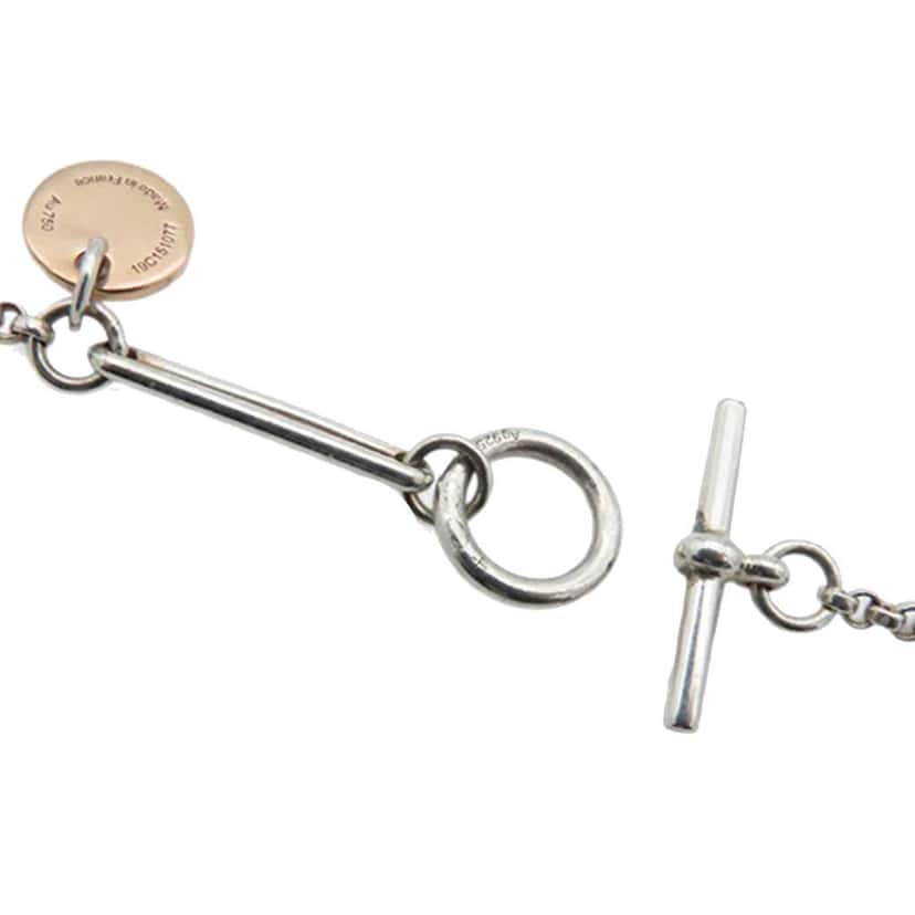 Hermès Sterling Silver and 18K Rose Gold Ex-Libris Long Necklace Silver Silver Good condition - Back View