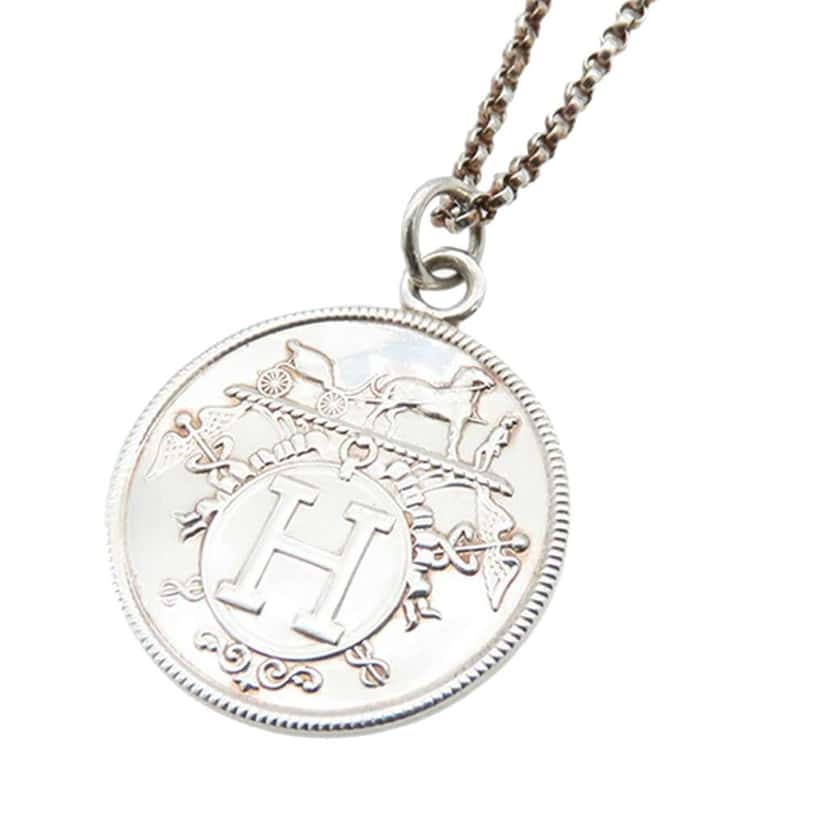 Hermès Sterling Silver and 18K Rose Gold Ex-Libris Long Necklace Silver Silver Good condition - Inside View