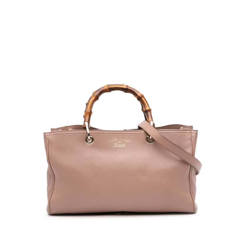 Gucci Medium Calfskin Bamboo Shopper Satchel Brown Leather Good condition - Front View