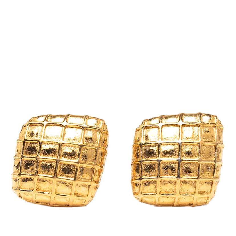Chanel Gold Plated Diamond Clip on Earrings Gold Metal Good condition - Front View