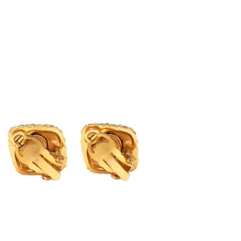 Chanel Gold Plated Diamond Clip on Earrings Gold Metal Good condition - Back View