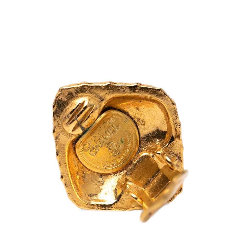 Chanel Gold Plated Diamond Clip on Earrings Gold Metal Good condition - Inside View