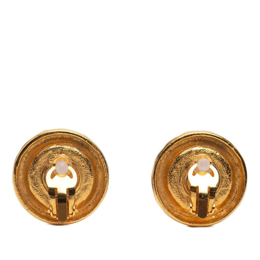 Chanel Gold Plated Faux Pearl Clip On Earrings Gold Metal Good condition - Back View