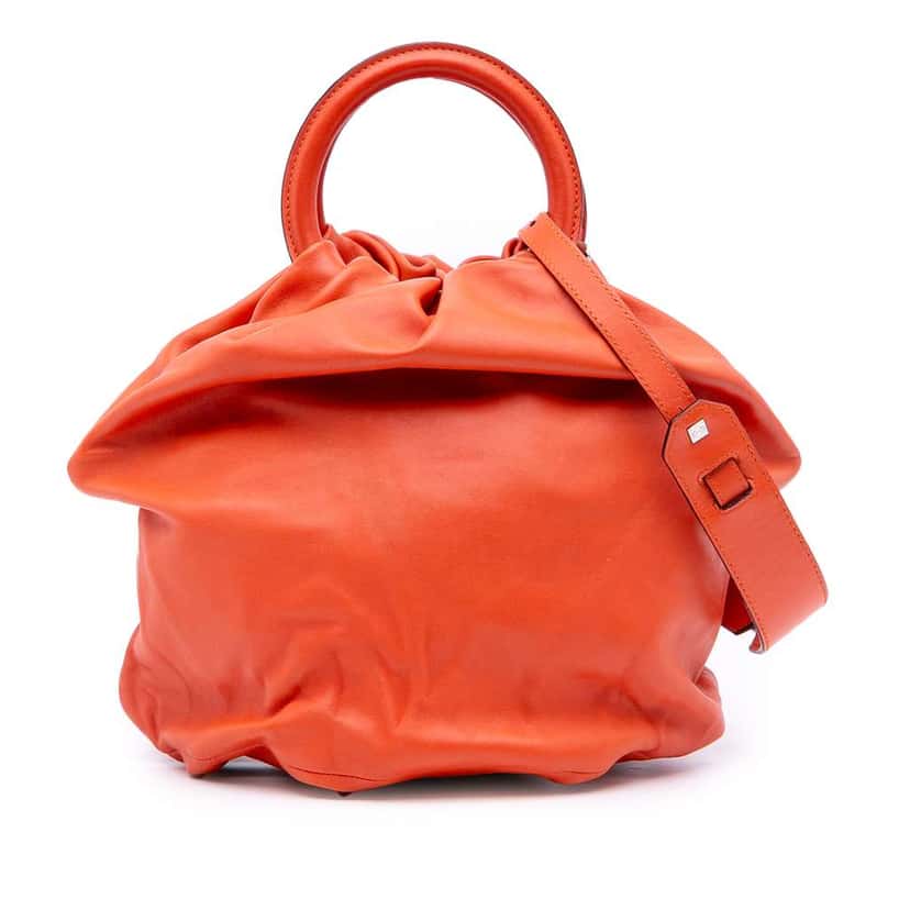 Loewe Small Gathered Lambskin Bounce Bag Orange Leather Good condition - Front View