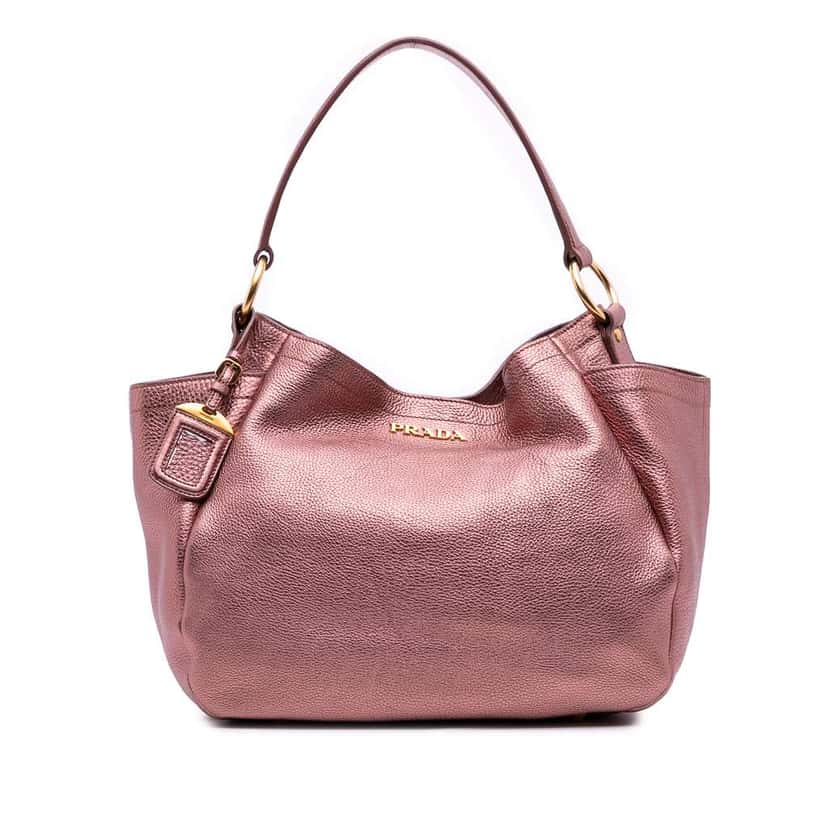 Prada Metallic Vitello Daino Double Pocket Tote Pink Leather Good condition - Front View