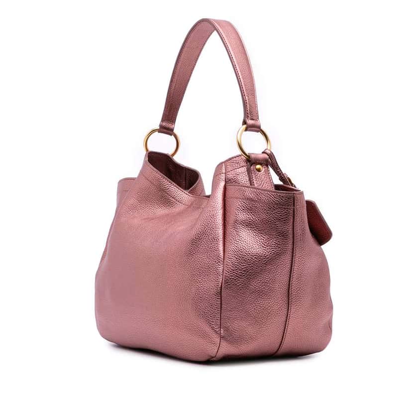 Prada Metallic Vitello Daino Double Pocket Tote Pink Leather Good condition - Back View