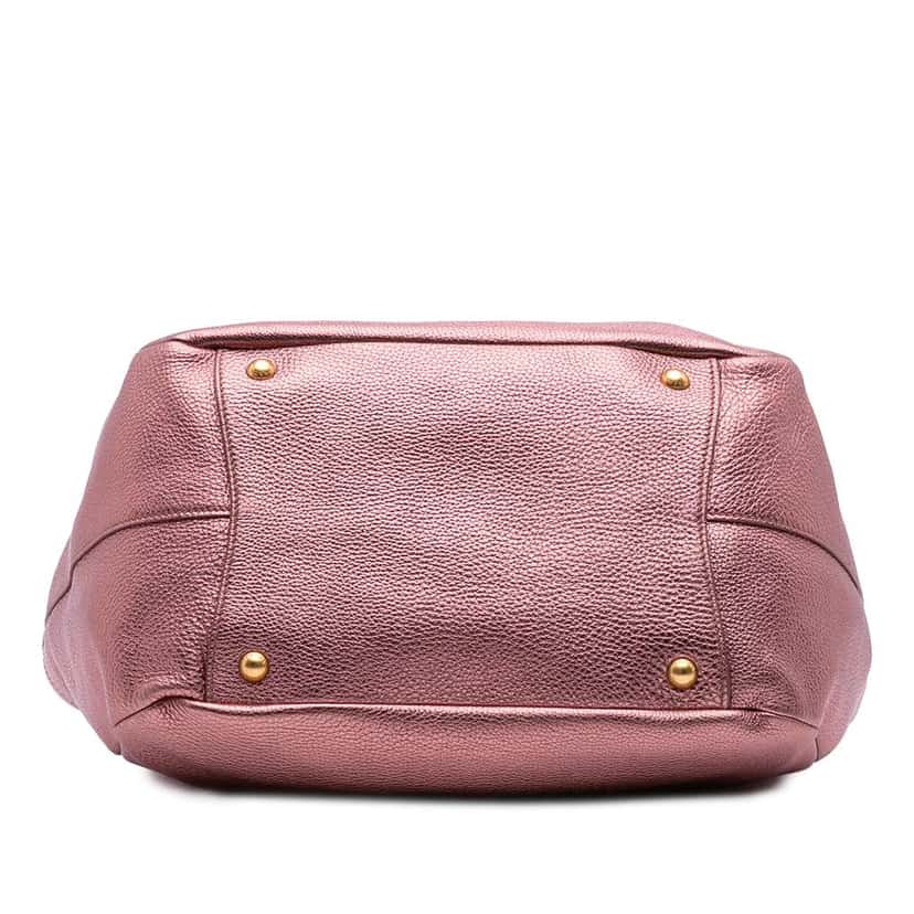 Prada Metallic Vitello Daino Double Pocket Tote Pink Leather Good condition - Inside View