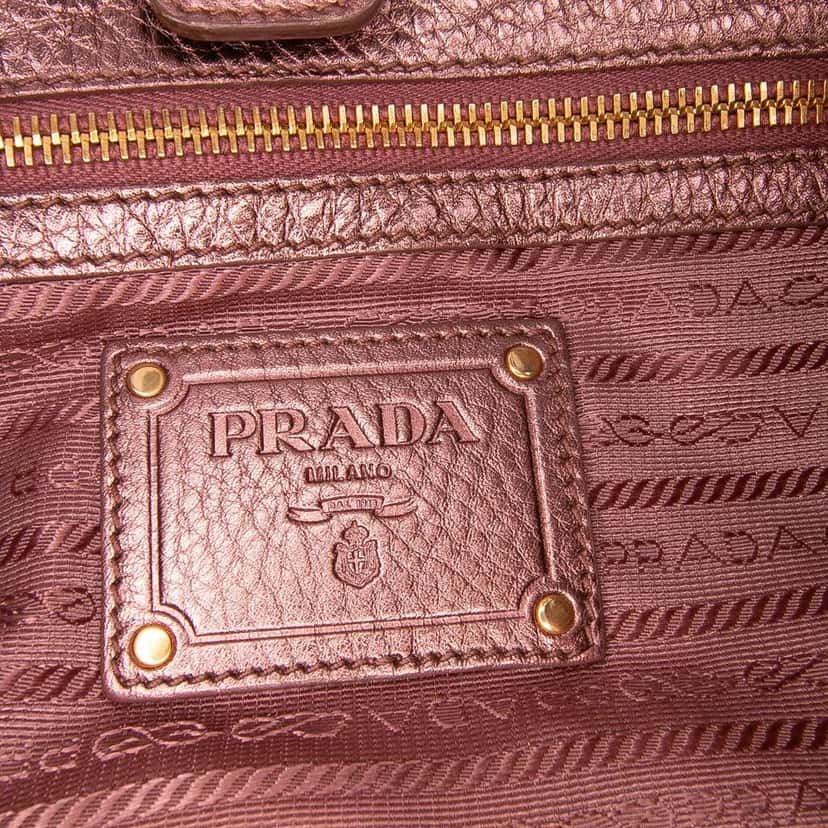 Prada Metallic Vitello Daino Double Pocket Tote Pink Leather Good condition - Box View