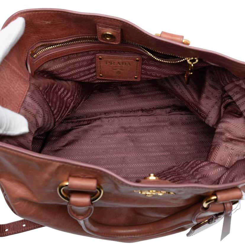 Prada Vitello Shine Satchel Brown Leather Good condition - Model View