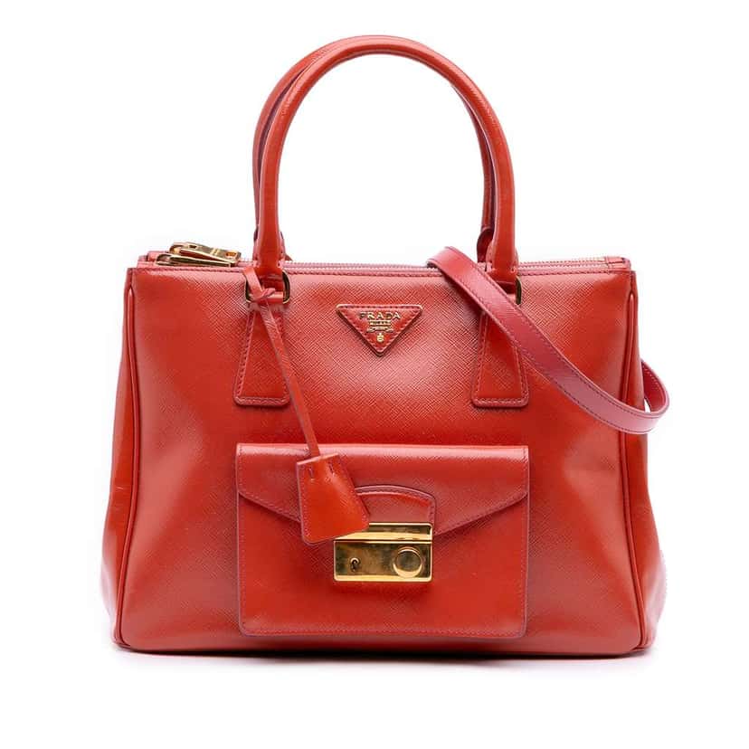 Prada Saffiano Vernice Front Pocket Galleria Double Zip Satchel Red Leather Good condition - Front View
