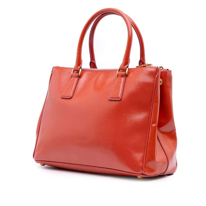 Prada Saffiano Vernice Front Pocket Galleria Double Zip Satchel Red Leather Good condition - Back View