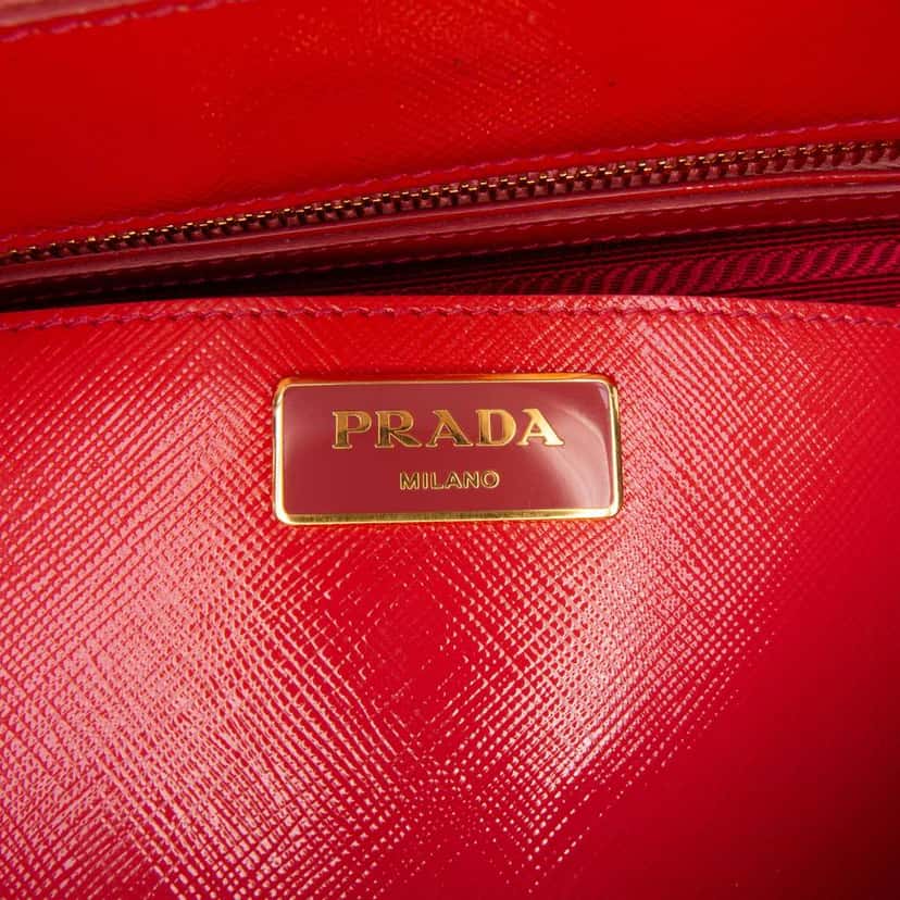 Prada Saffiano Vernice Front Pocket Galleria Double Zip Satchel Red Leather Good condition - Box View