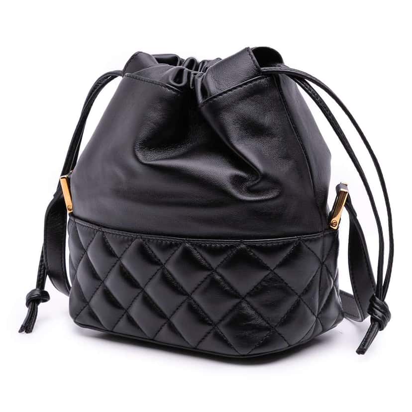 Versace Quilted Calfskin La Medusa Drawstring Bucket Bag Black Leather Good condition - Back View