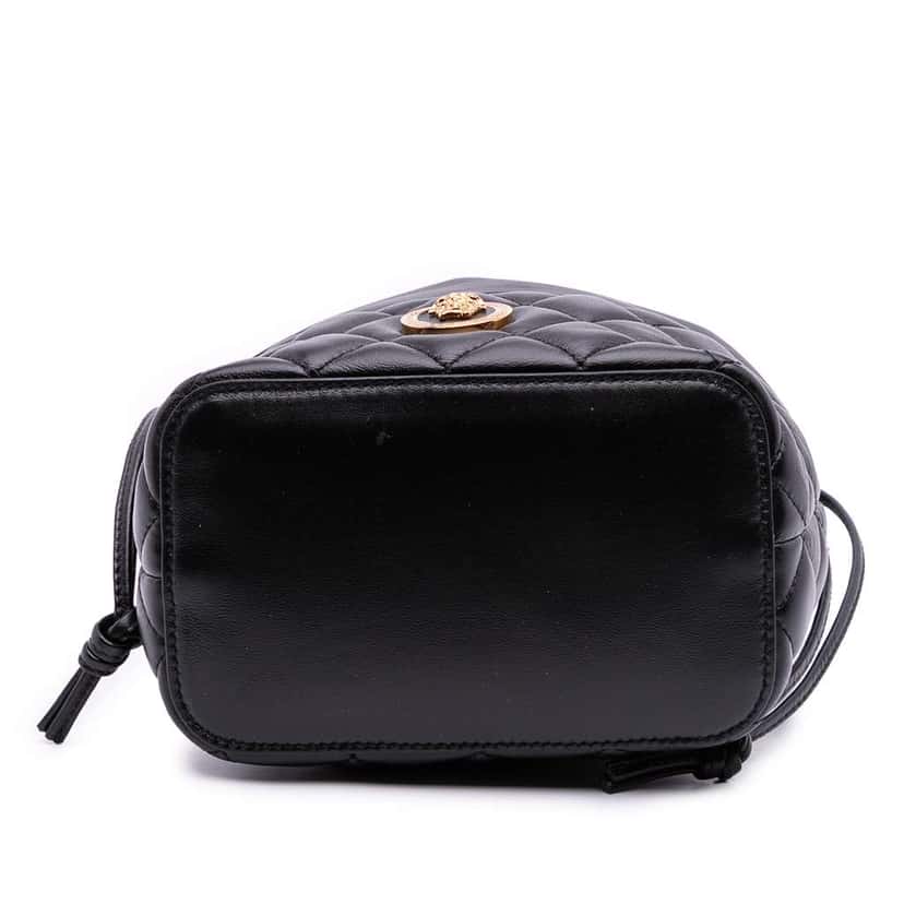 Versace Quilted Calfskin La Medusa Drawstring Bucket Bag Black Leather Good condition - Inside View