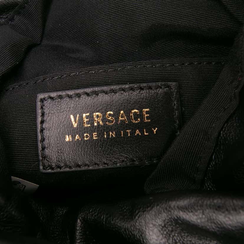 Versace Quilted Calfskin La Medusa Drawstring Bucket Bag Black Leather Good condition - Box View
