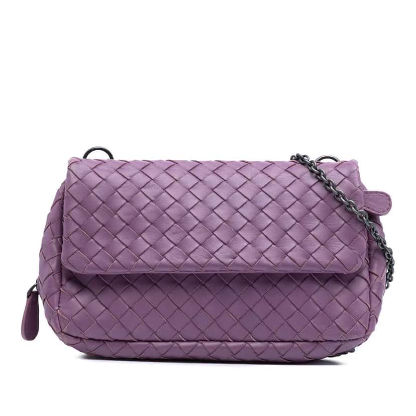 Bottega Veneta Mini Nappa Intrecciato Expandable Chain Flap Crossbody Purple Leather Good condition - Front View