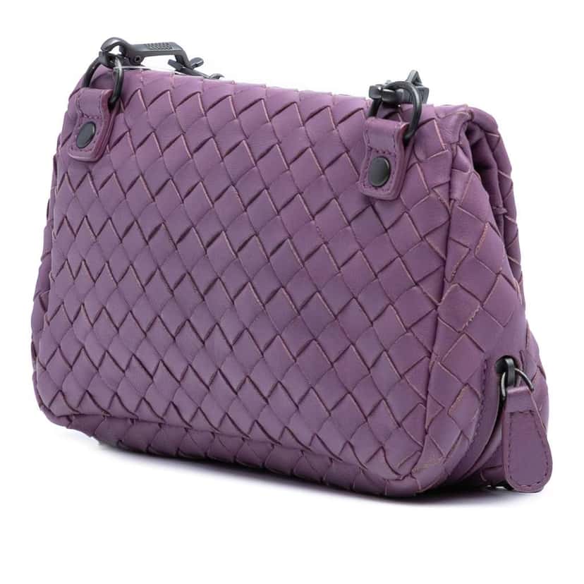 Bottega Veneta Mini Nappa Intrecciato Expandable Chain Flap Crossbody Purple Leather Good condition - Back View