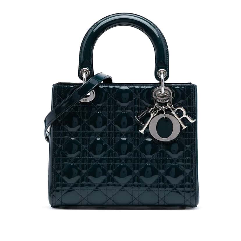Dior Medium Patent Cannage Lady Dior Green Leather Good condition - Front View