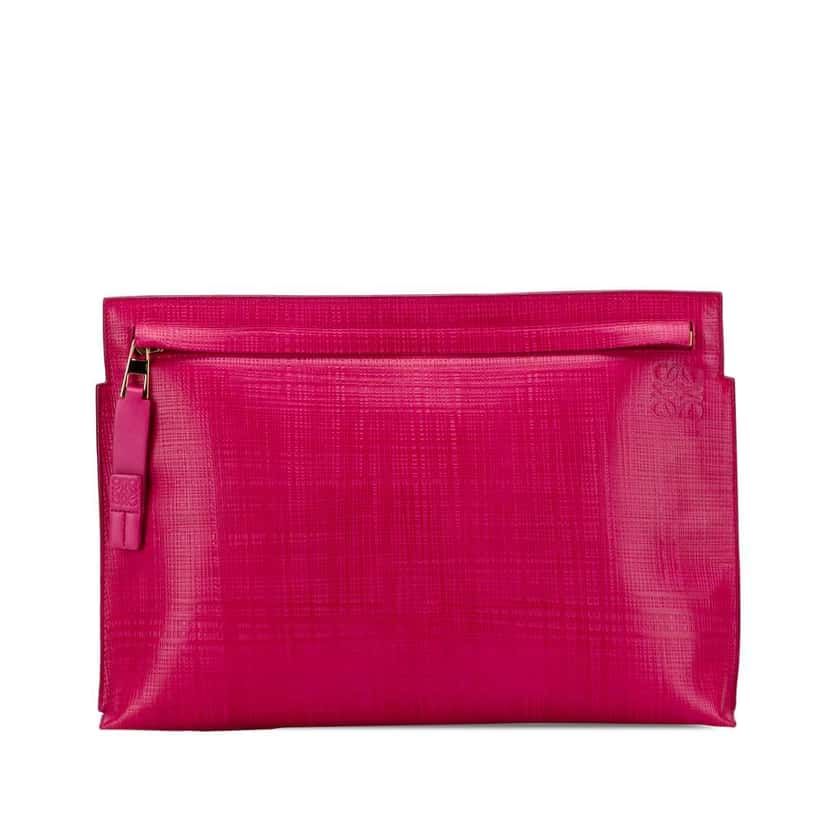 Loewe Large Linen Embossed Patent Anagram Repeat T Pouch Pink Leather Good condition - Front View