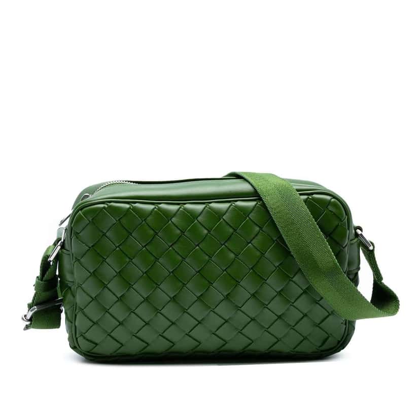 Bottega Veneta Nappa Intrecciato Crossbody Green Leather Good condition - Front View