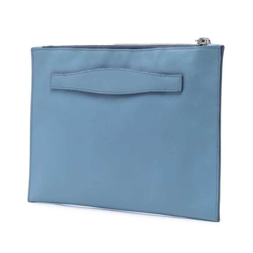 Prada Saffiano Lux Zip Clutch Blue Leather Good condition - Back View