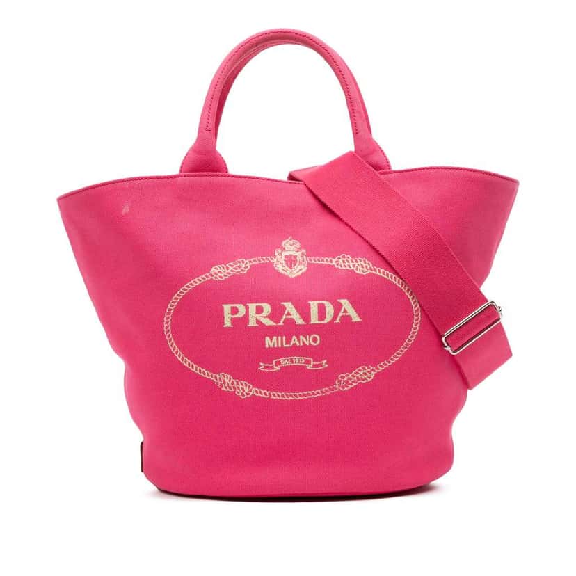 Prada Medium Canvas Canapa Logo Convertible Shopping Tote Pink Canvas Good condition - Front View