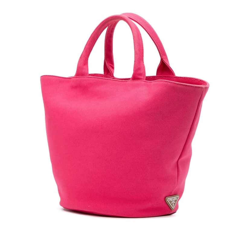 Prada Medium Canvas Canapa Logo Convertible Shopping Tote Pink Canvas Good condition - Back View