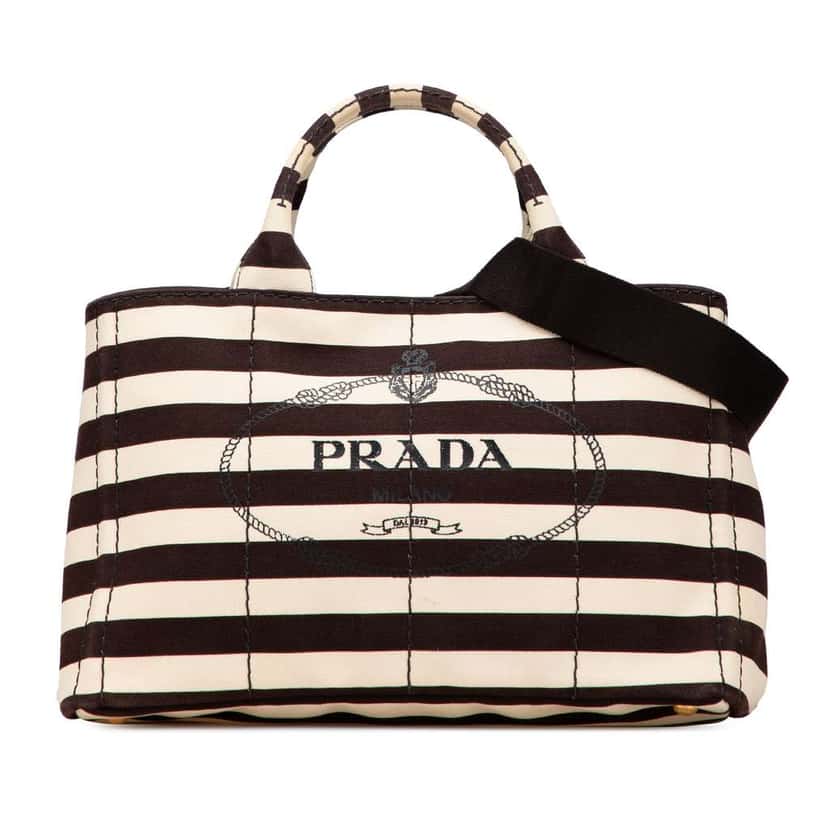 Prada Canvas Canapa Righe Striped Satchel Brown Canvas Good condition - Front View