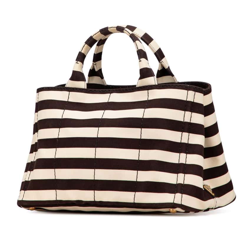 Prada Canvas Canapa Righe Striped Satchel Brown Canvas Good condition - Back View
