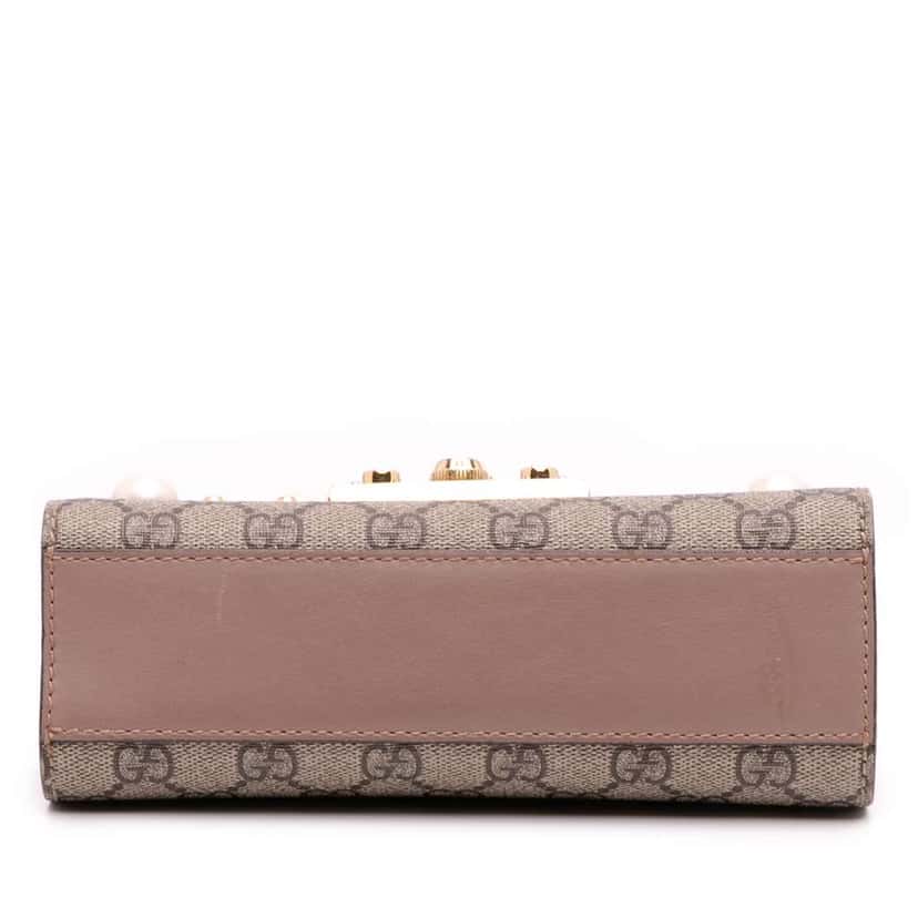 Gucci Small GG Supreme Pearl Studded Padlock Crossbody Brown Canvas Good condition - Inside View