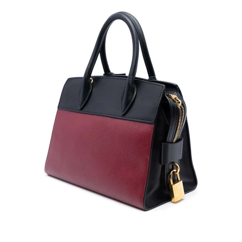 Prada Small Saffiano And City Calf Esplanade Satchel Red Leather Good condition - Back View