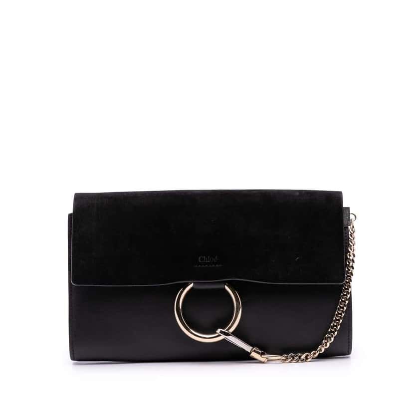 Chloé Calfskin and Suede Faye Clutch Black Leather Good condition - Front View