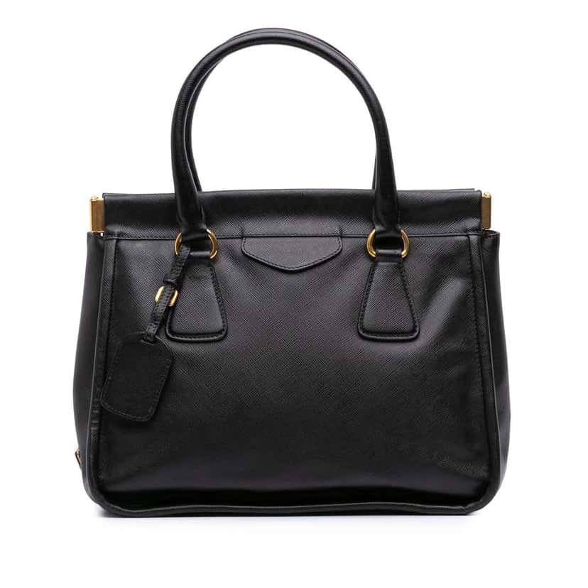 Prada Saffiano Lucido Top Handle Frame Tote Black Leather Good condition - Front View