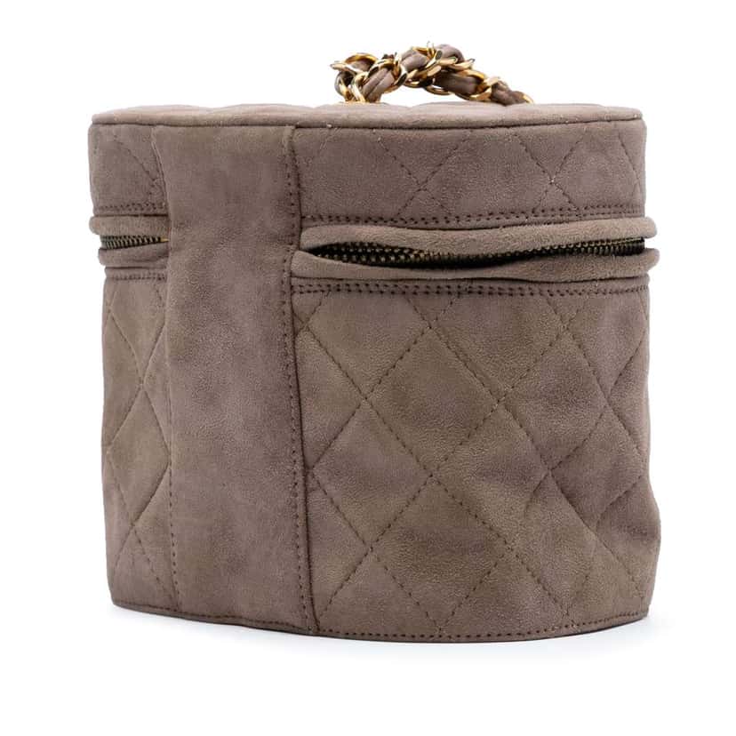 Chanel Quilted Suede Tassel Vanity Bag Brown Leather Good condition - Back View