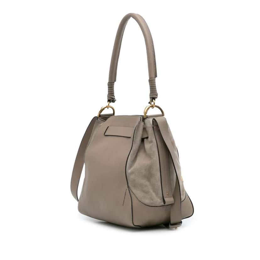 Chloé Medium Calfskin and Suede Owen Bucket Bag Brown Leather Good condition - Back View