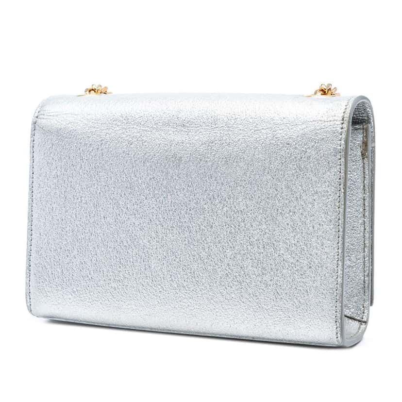 Saint Laurent Small Metallic Calfskin Classic Monogram Kate Crossbody Silver Leather Good condition - Back View