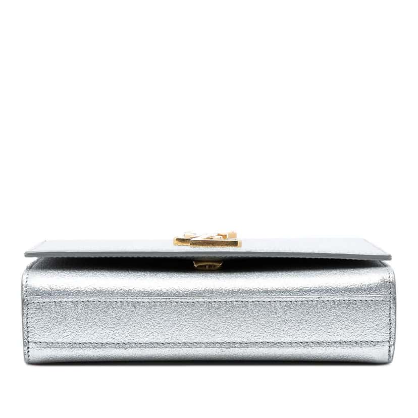 Saint Laurent Small Metallic Calfskin Classic Monogram Kate Crossbody Silver Leather Good condition - Inside View