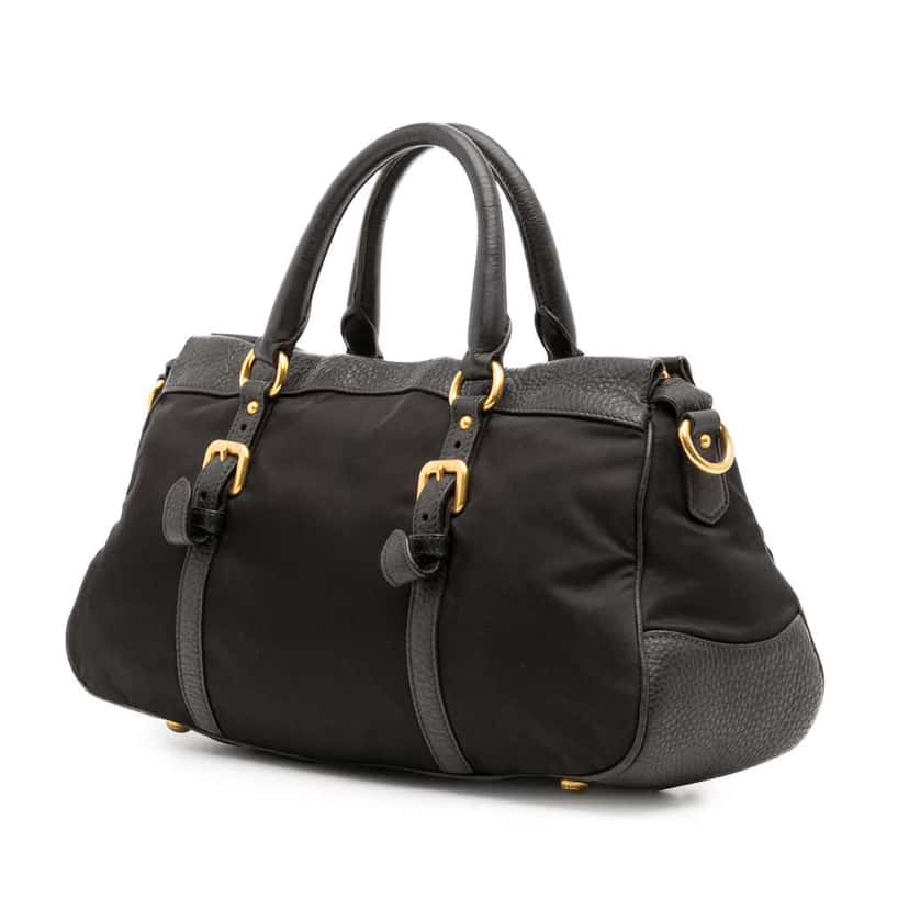 Prada Vitello Daino Trimmed Tessuto Zip Top Satchel Black Good condition - Back View