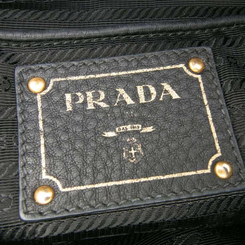 Prada Vitello Daino Trimmed Tessuto Zip Top Satchel Black Good condition - Box View