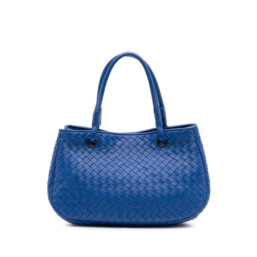 Bottega Veneta Small Nappa Intrecciato Tote Blue Leather Good condition - Front View