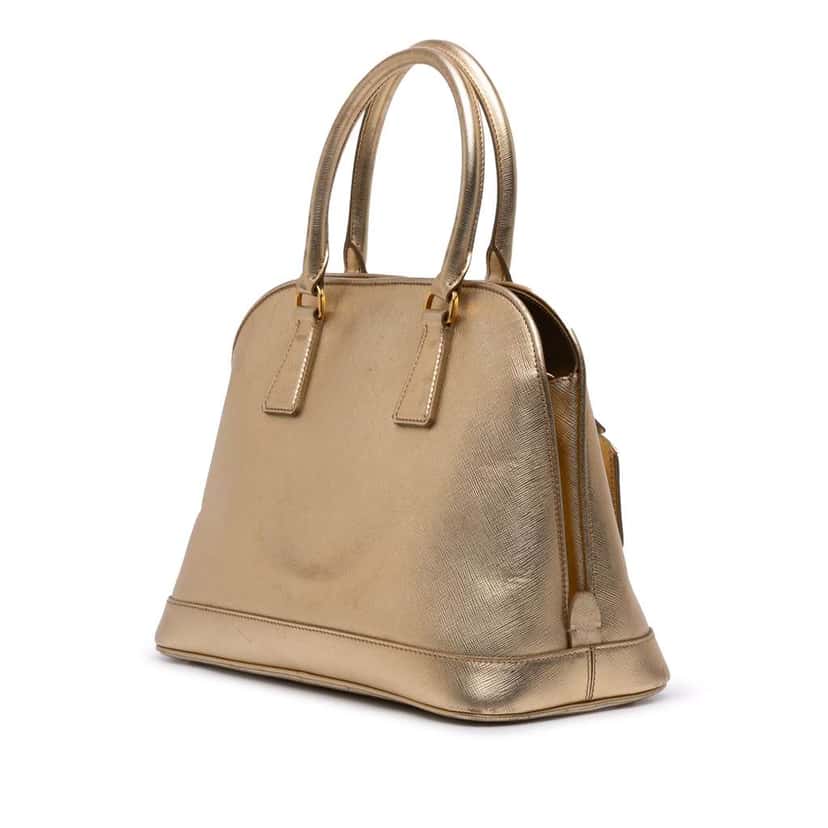 Prada Medium Saffiano Lux Open Promenade Satchel Gold Leather Good condition - Back View