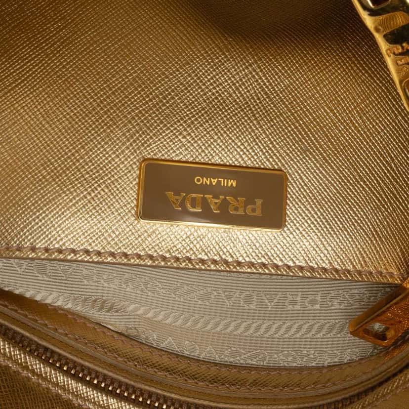 Prada Medium Saffiano Lux Open Promenade Satchel Gold Leather Good condition - Box View