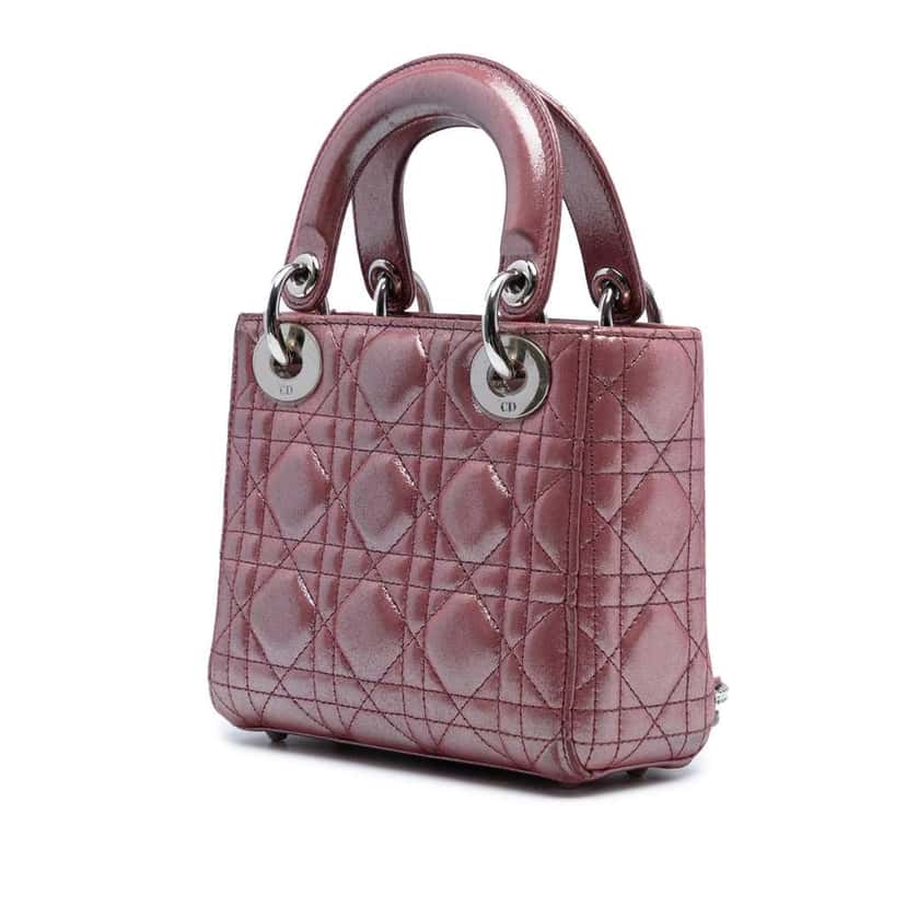 Dior Mini Iridescent Lambskin Cannage Lady Dior Pink Leather Good condition - Back View