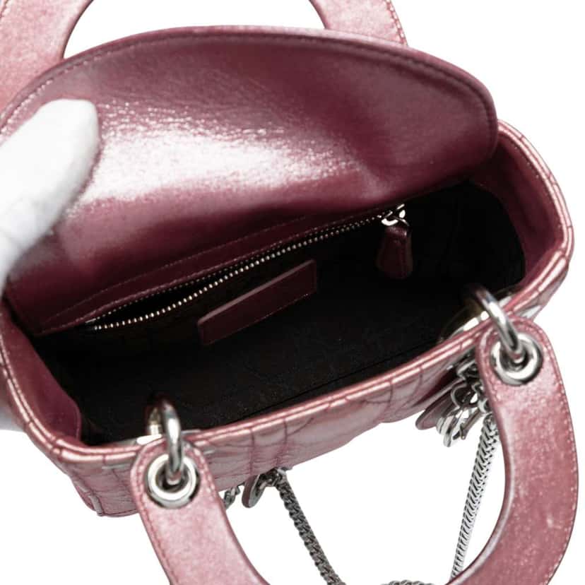 Dior Mini Iridescent Lambskin Cannage Lady Dior Pink Leather Good condition - Model View