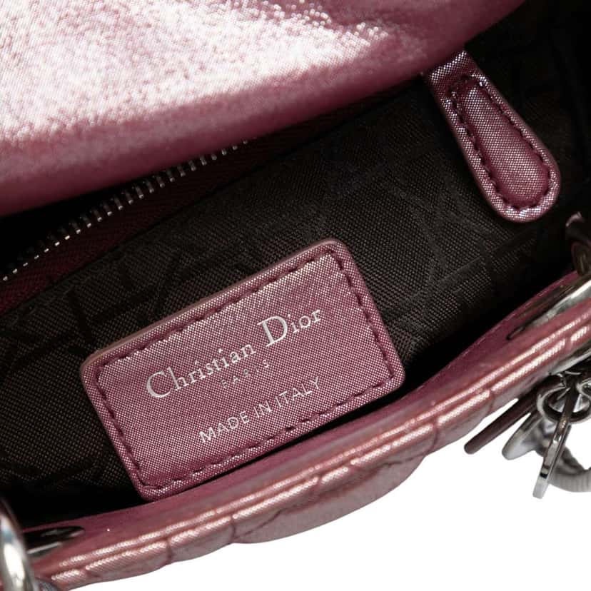 Dior Mini Iridescent Lambskin Cannage Lady Dior Pink Leather Good condition - Box View